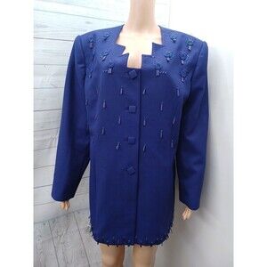 Bmj Womens Blazer Jacket Size 20W Blue Beaded
